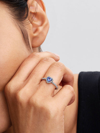 Sparkling Elevated Blue Heart Ring