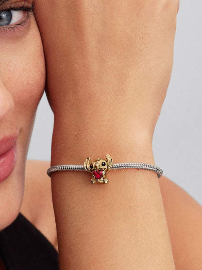 Disney Stitch Heart Charm Gold Plated