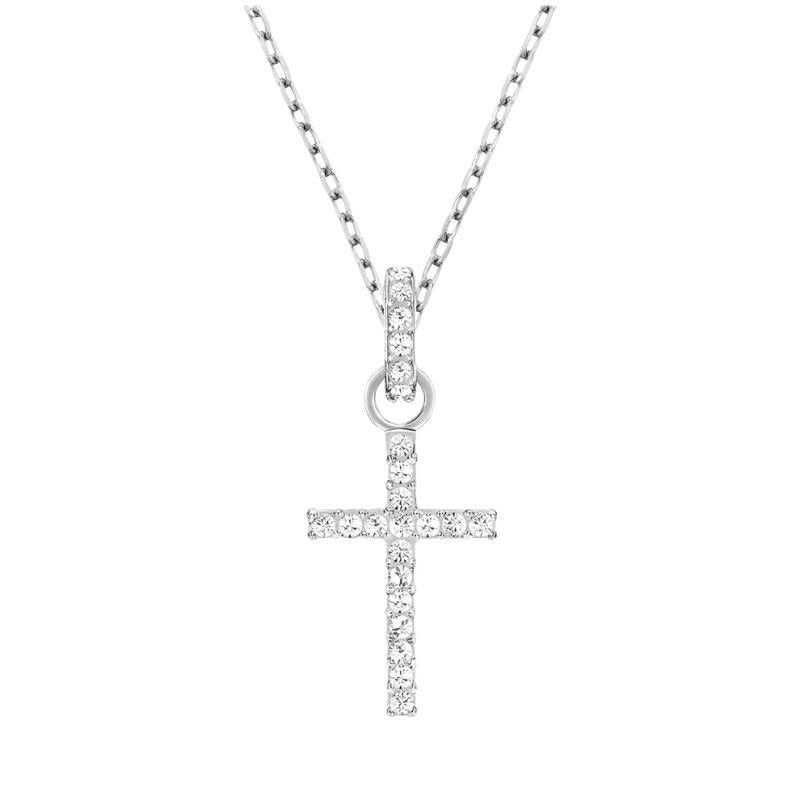 Mini Cross Pendant Necklace, Rhodium Plated