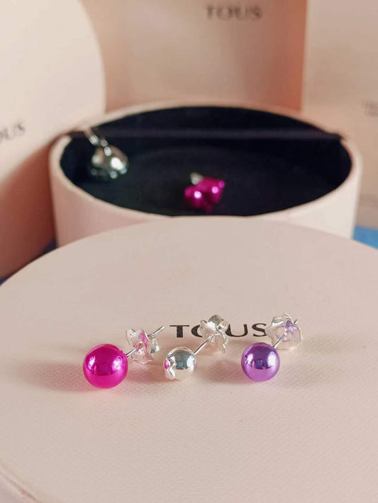 Pack de tres pendientes de plata y plata en color rosa y morado Virtual Garden