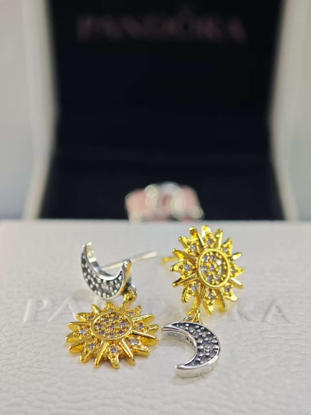 Two-tone Reversed Sun & Moon Stud Earrings