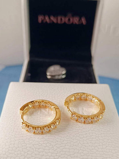 Gold Sparkling Row Eternity Hoop Earrings