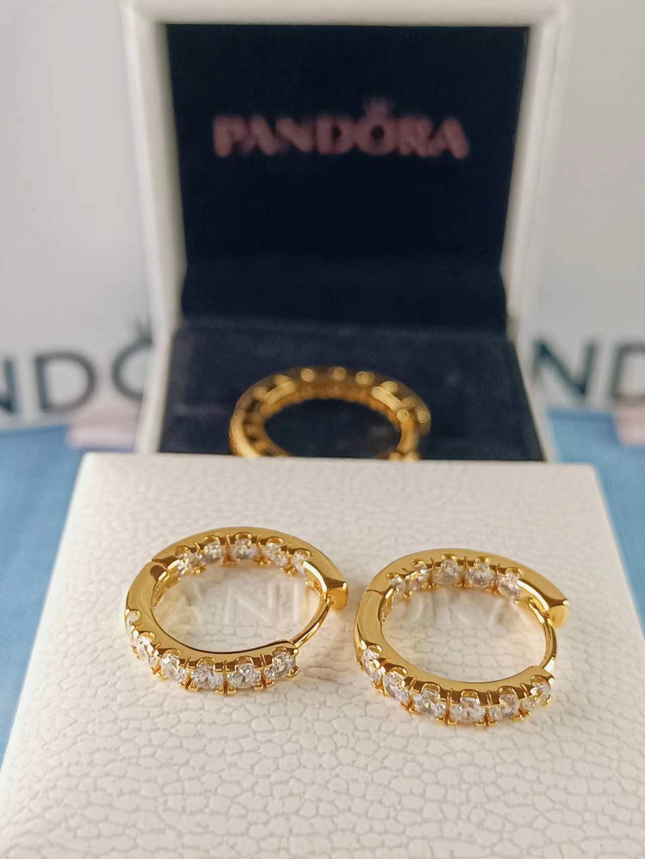 Gold Sparkling Row Eternity Hoop Earrings