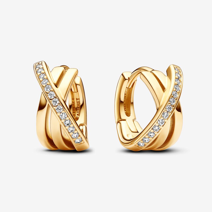 Crossover Pavé Hoop Earrings Gold plated