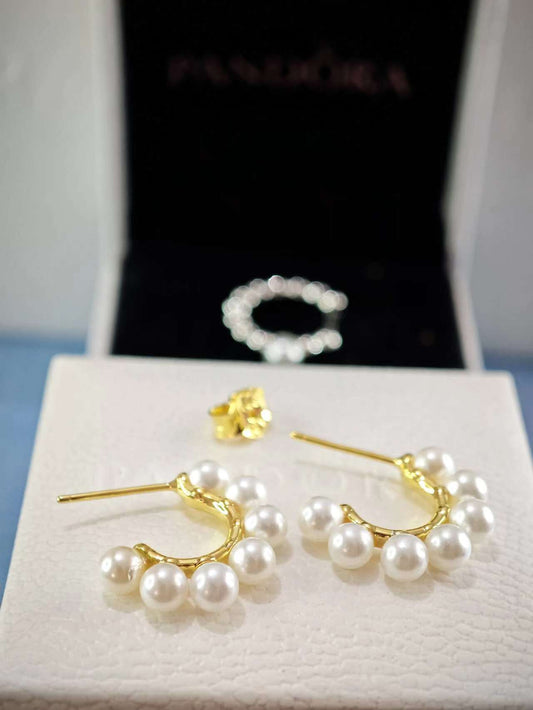 Treated Freshwater Cultured Pearls Open Hoop Earrings