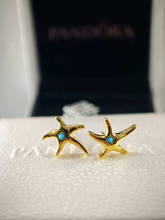 Starfish gold-plated stud earrings with capri blue crystal