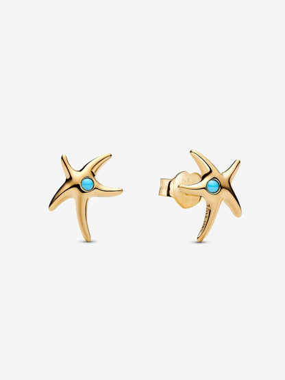 Starfish gold-plated stud earrings with capri blue crystal