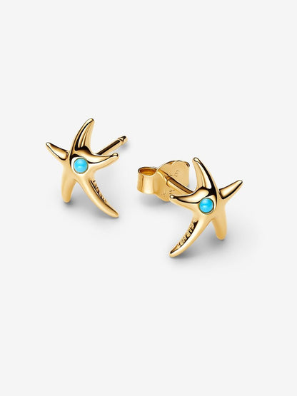 Starfish gold-plated stud earrings with capri blue crystal
