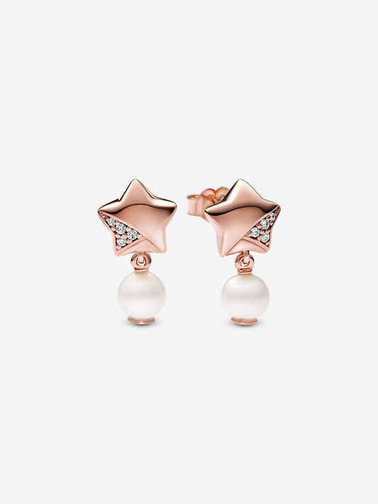 Lucky Star Treated Freshwater Cultured Pearl Drop Earrings Rose Gold