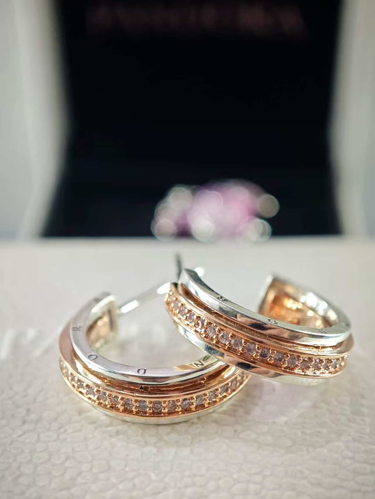 Signature Two tone Logo and Pave Hoop Earrings