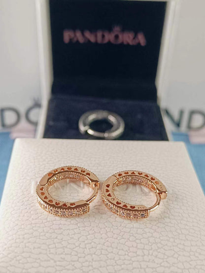 Pavé Heart Hoop Earrings Rose Gold Plated