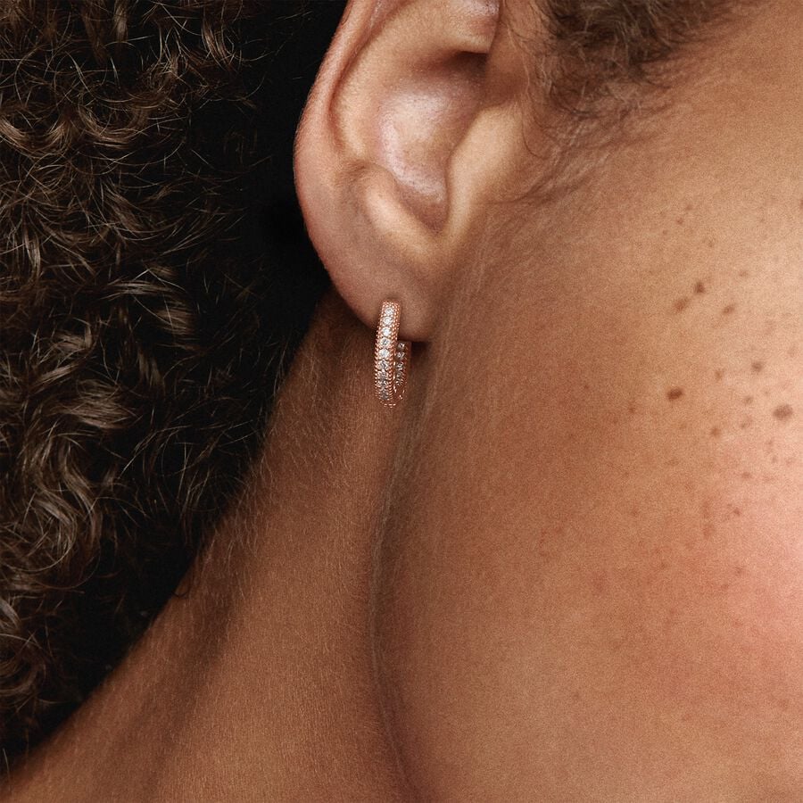 Pavé Heart Hoop Earrings Rose Gold Plated
