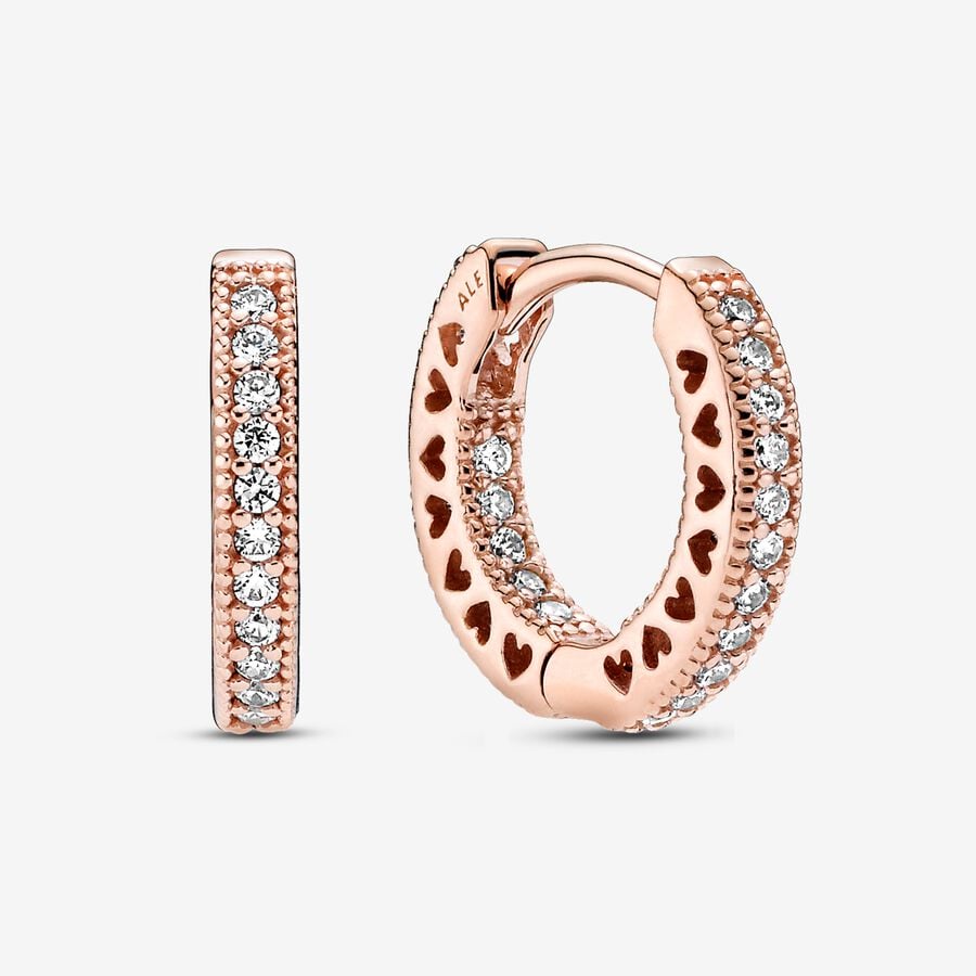 Pavé Heart Hoop Earrings Rose Gold Plated