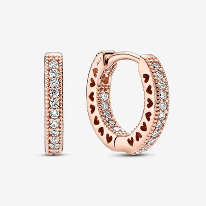 Pavé Heart Hoop Earrings Rose Gold Plated