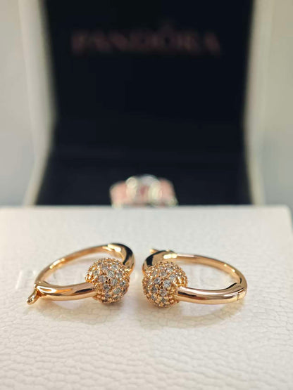 Rose Pave Bead Hoop Earrings