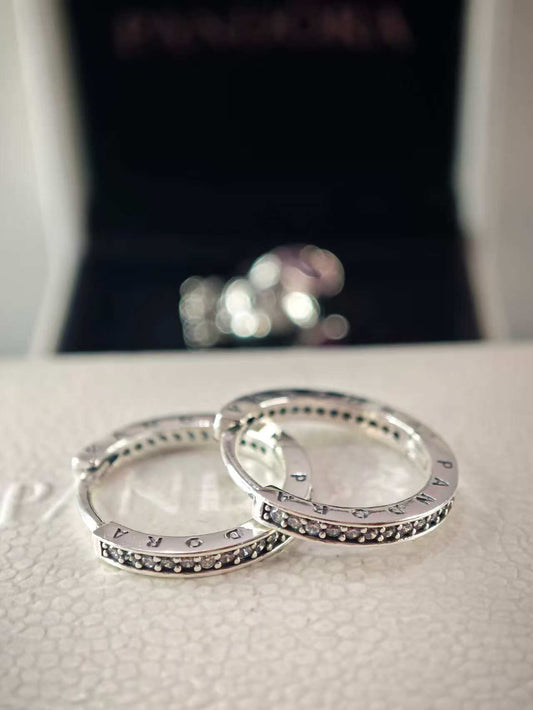 Sparkle and Logo Hoop Earrings
