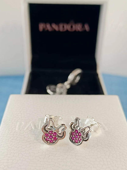Disney Minnie Silver With Red Cz Earrings