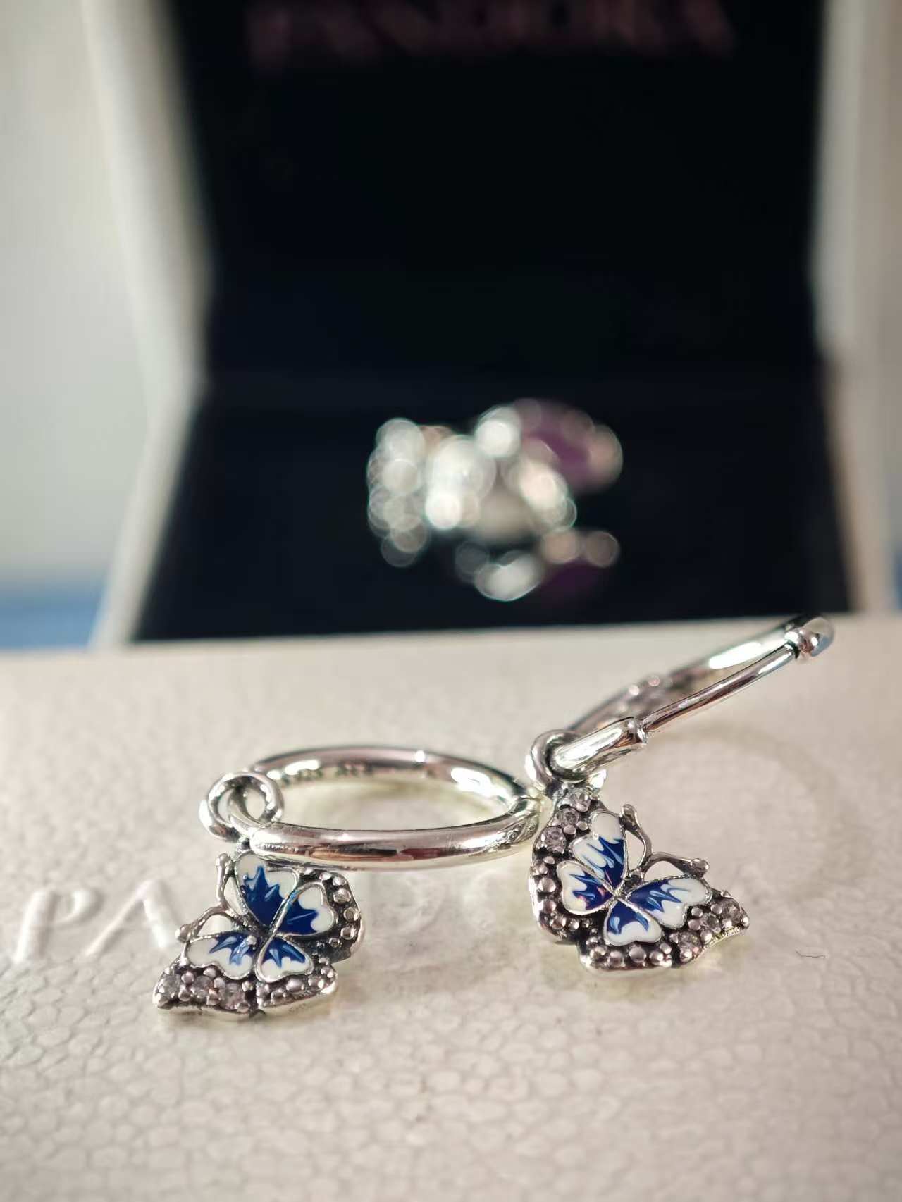 Blue Butterfly Hoop Earrings