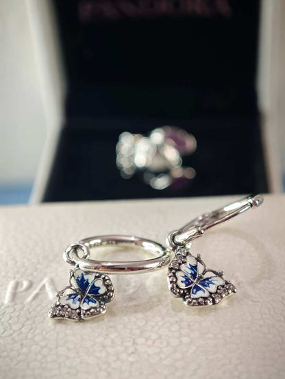 Blue Butterfly Hoop Earrings