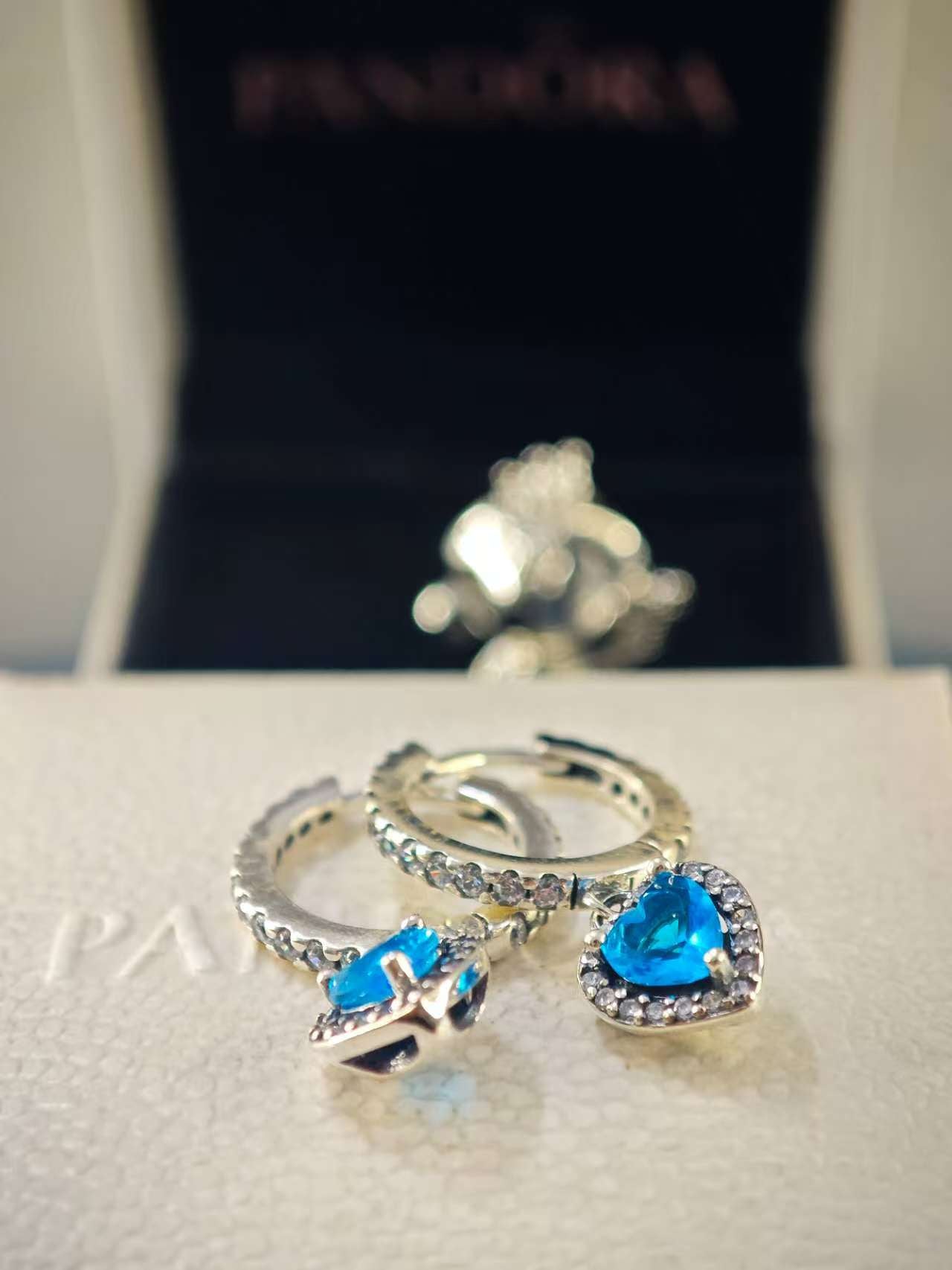 Sparkling Halo Blue Heart Hoop Earrings
