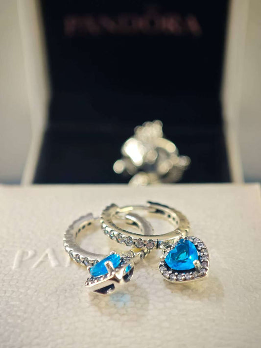 Sparkling Halo Blue Heart Hoop Earrings