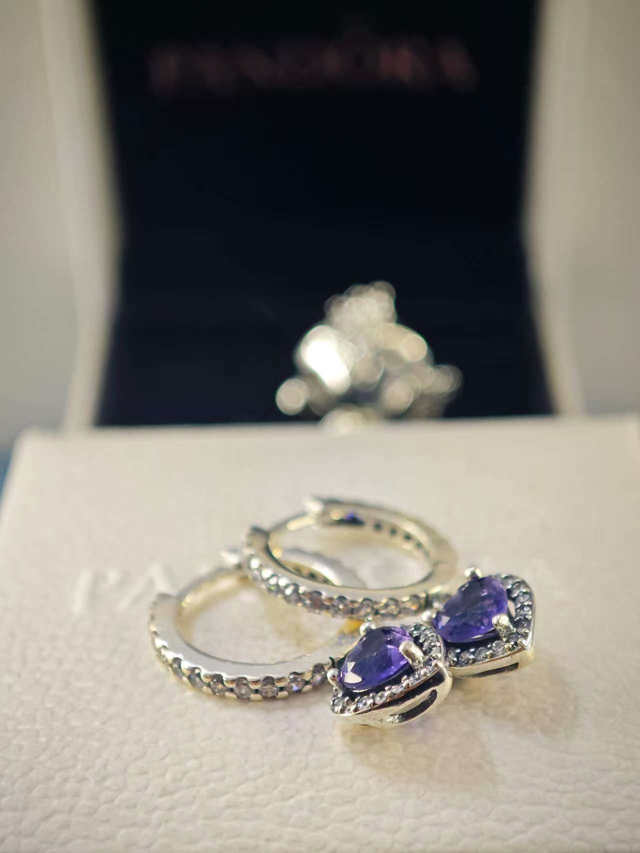 Sparkling Halo Purple Heart Hoop Earrings