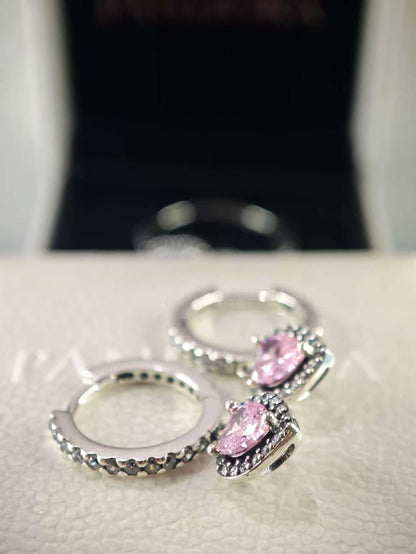 Sparkling Halo Heart Hoop Earrings