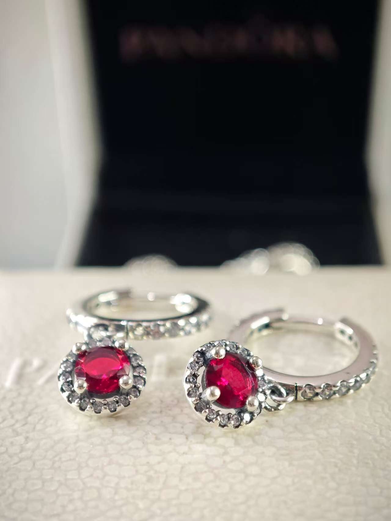 Red Round Sparkling Hoop Earrings