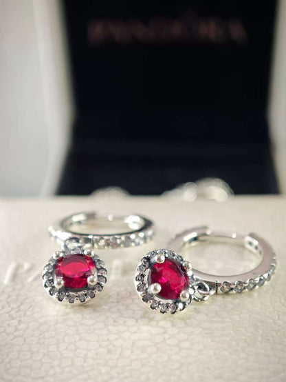 Red Round Sparkling Hoop Earrings