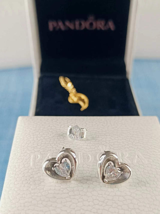 Radiant Heart & Floating Stone Stud Earrings