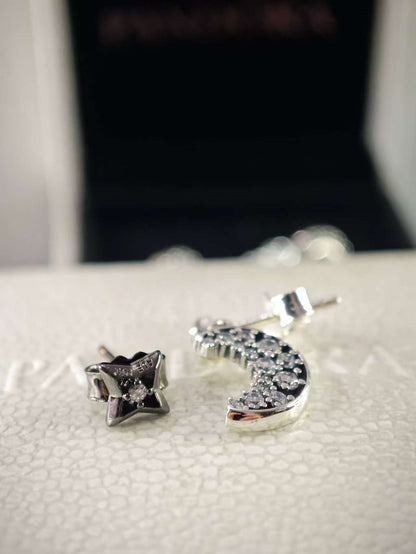 Sparkling Crescent Moon and Star Stud Earrings