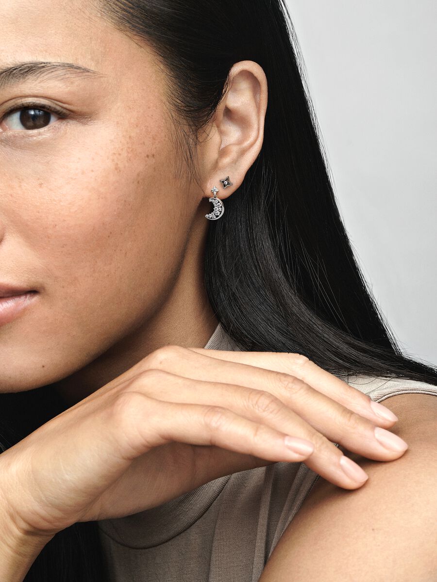 Sparkling Crescent Moon and Star Stud Earrings