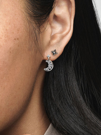 Sparkling Crescent Moon and Star Stud Earrings