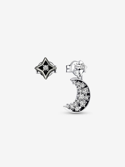 Sparkling Crescent Moon and Star Stud Earrings