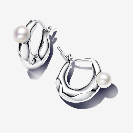 Cultured pearls and Organically Shaped Earrings Sterling silver