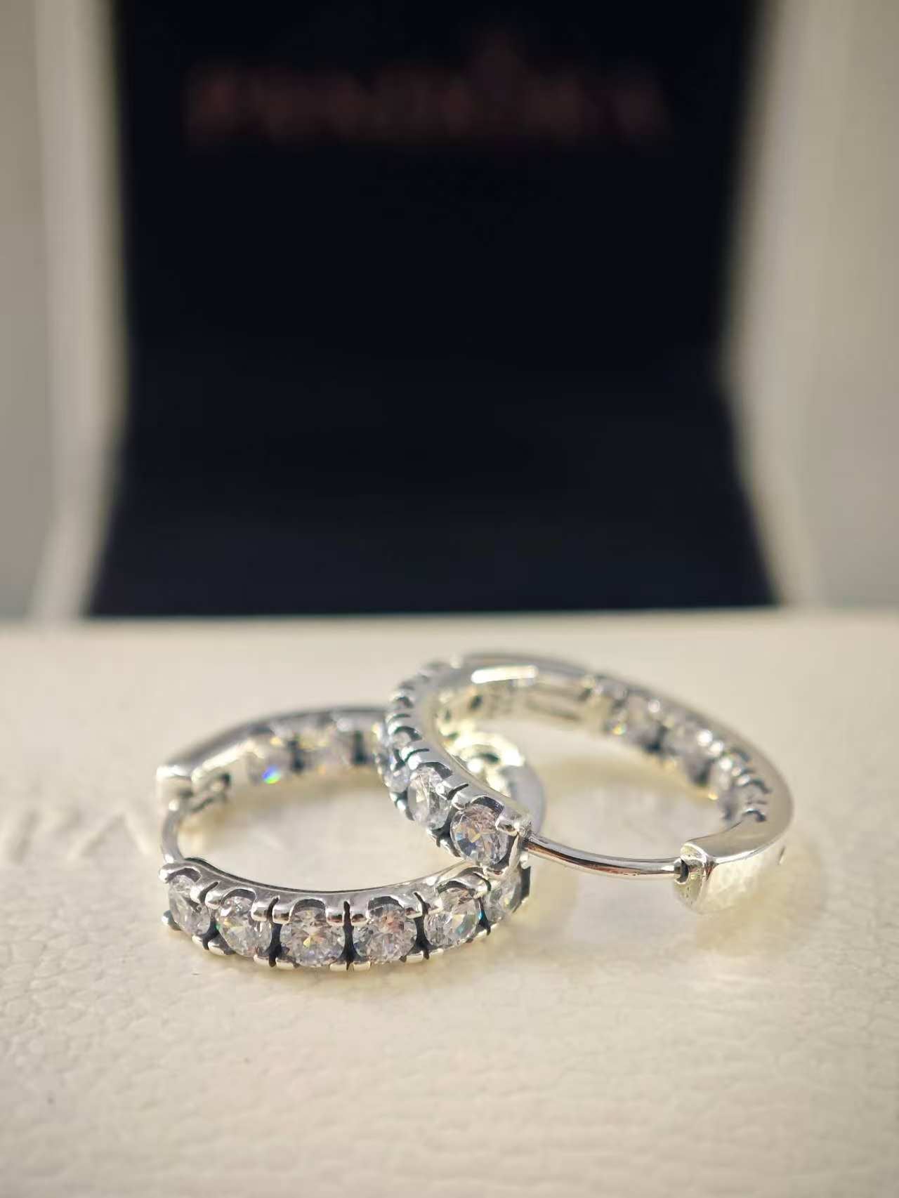Sterling Silver Hoop Earrings With Clear Cubic Zirconia