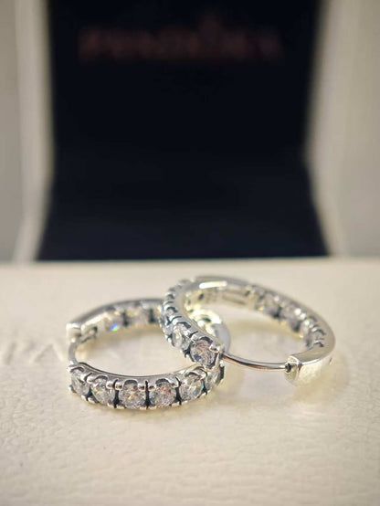 Sterling Silver Hoop Earrings With Clear Cubic Zirconia