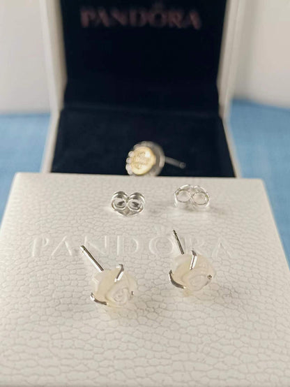 White Rose in Bloom Stud Earrings