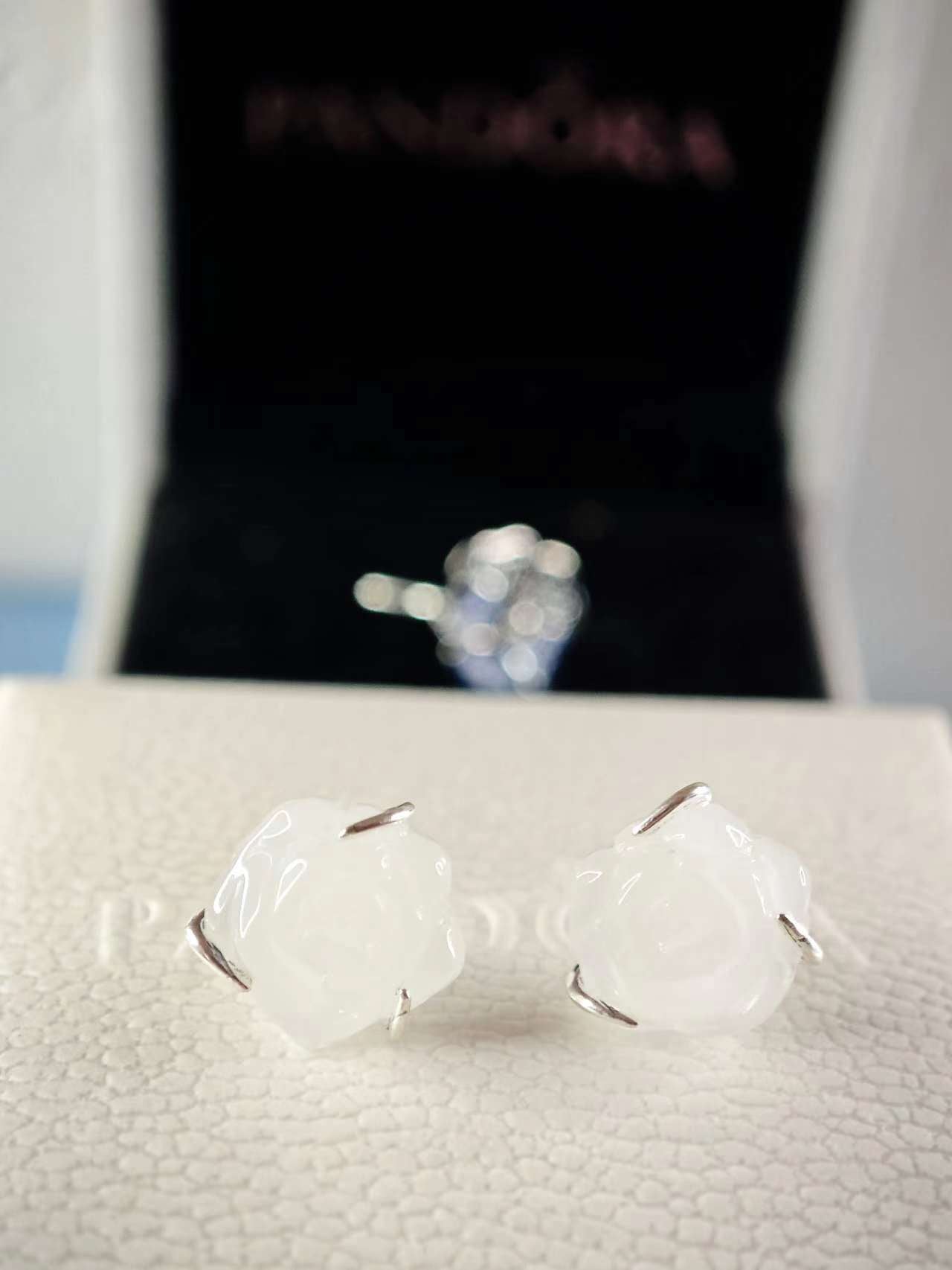 White Rose in Bloom Stud Earrings