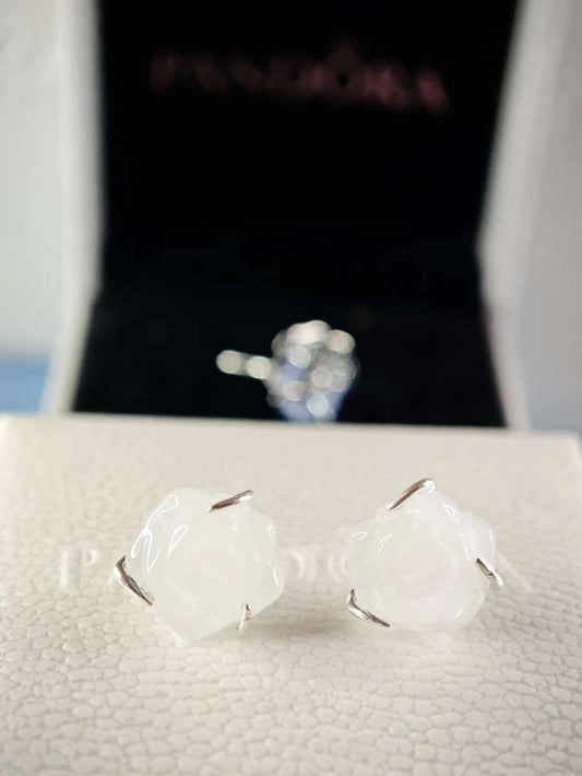 White Rose in Bloom Stud Earrings