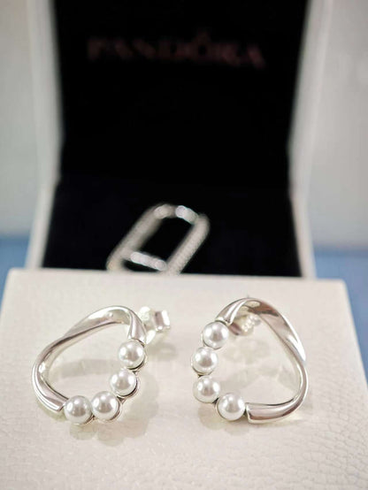 Organically Shaped Circle & Treated Freshwater Cultured Pearls Stud Earrings