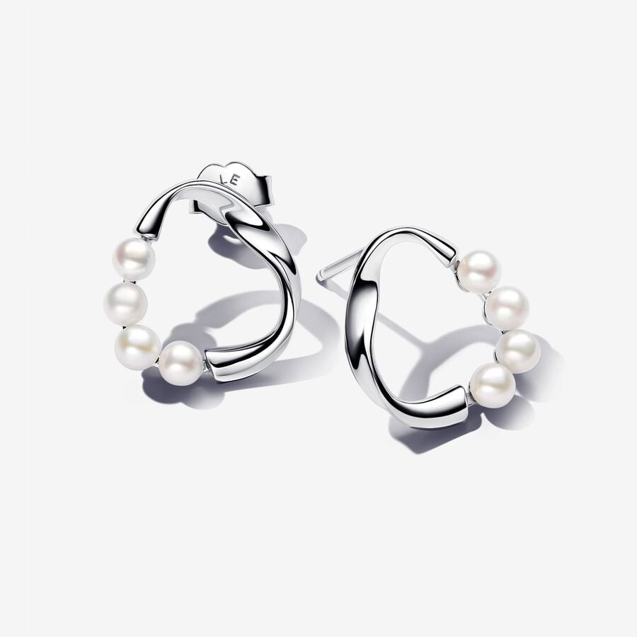 Organically Shaped Circle & Treated Freshwater Cultured Pearls Stud Earrings