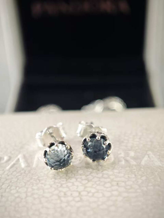 Blue Sparkling Crown Stud Earrings