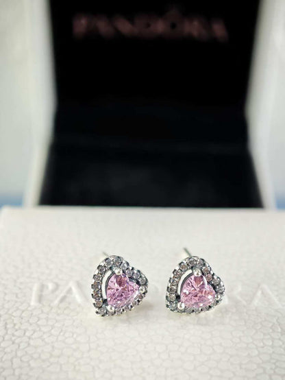 Elevated Pink Heart Stud Earrings Sterling silver