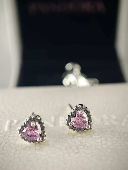Elevated Pink Heart Stud Earrings Sterling silver