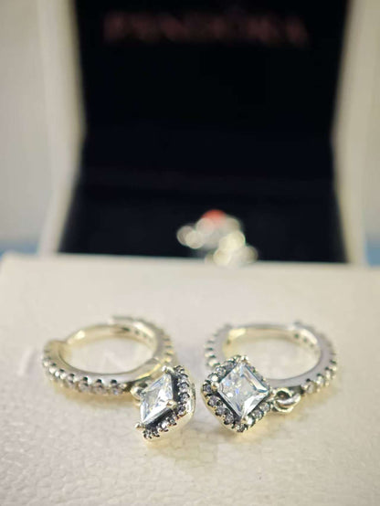Square Sparkle Hoop Earrings
