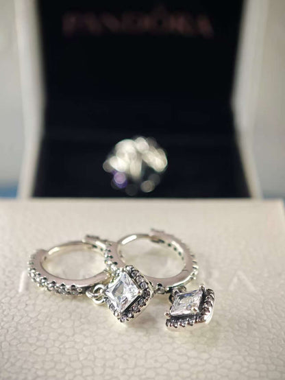Square Sparkle Hoop Earrings