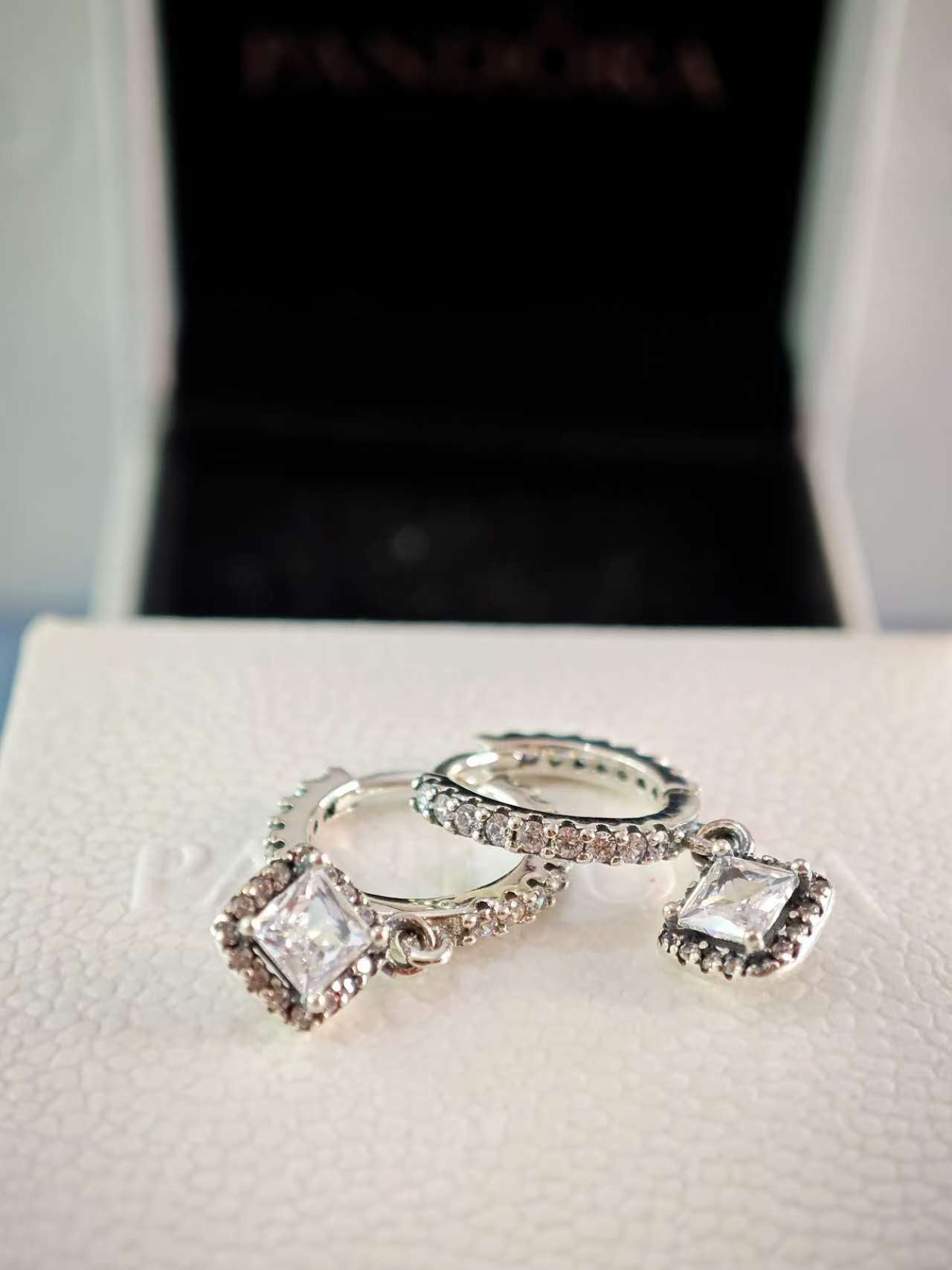 Square Sparkle Hoop Earrings