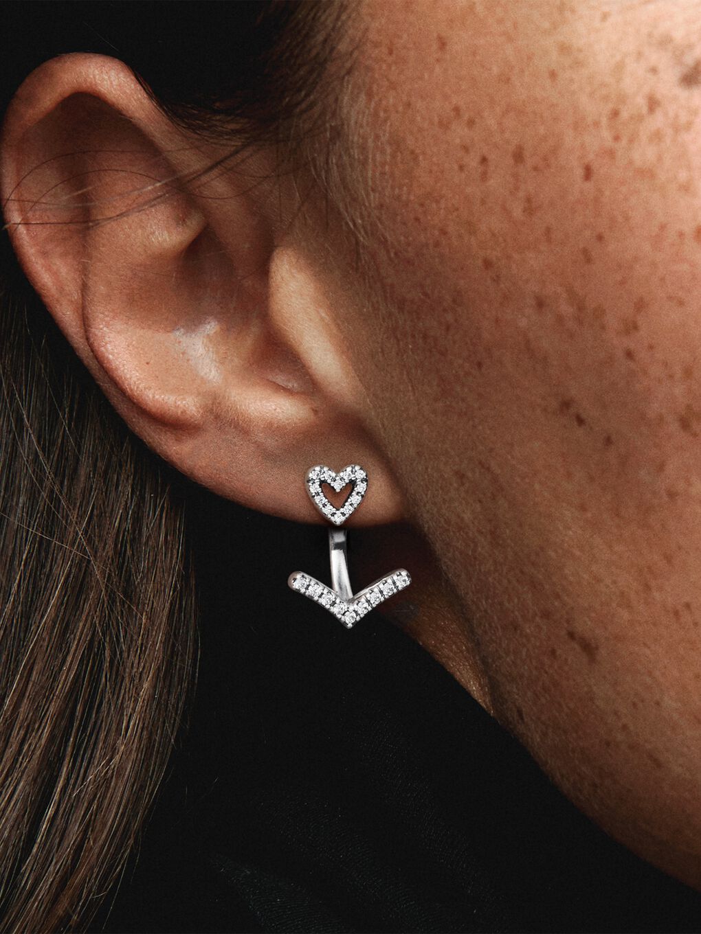 Sparkling Wishbone Heart Stud Earrings