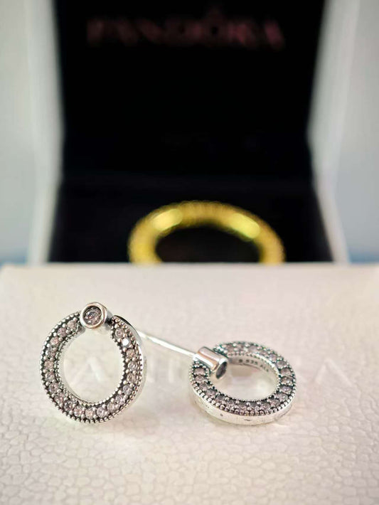 Pavé & Logo Circle Reversible Stud Earrings